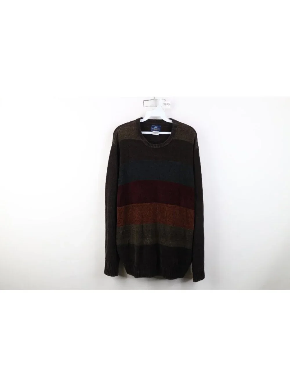 Vintage 90s Streetwear Mens Large Earth Tone Striped Color Block Fleece Sweater